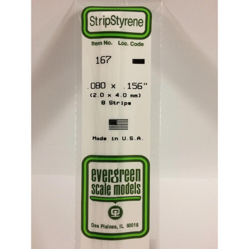 Evergreen Evergreen 167 - 0.08" x 0.156" Polystyrene Strips 14"/35cm 10pcs