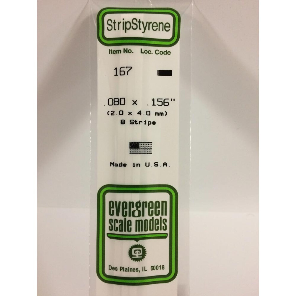 Evergreen 167 - 0.08" X 0.156" Polystyrene Strips 14"/35Cm 10Pcs