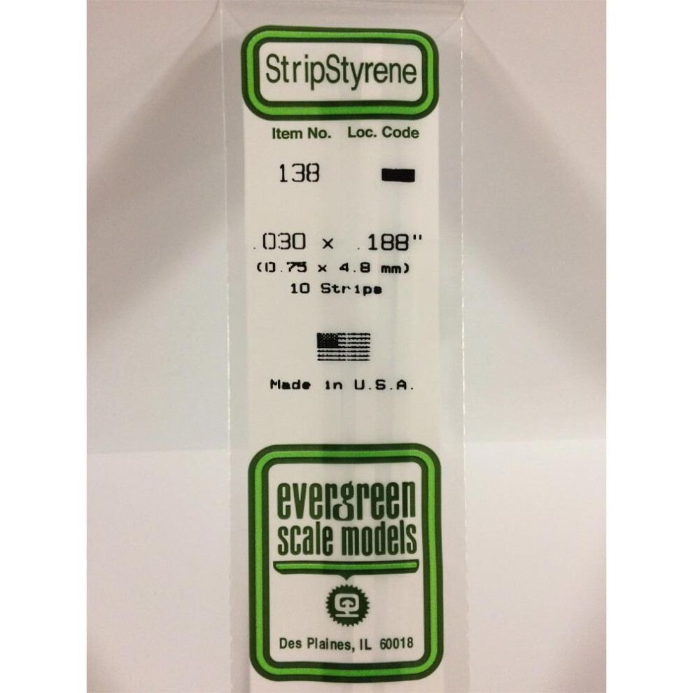 Evergreen 138 - 0.03" X 0.188" Polystyrene Strips 14"/35Cm 10Pcs
