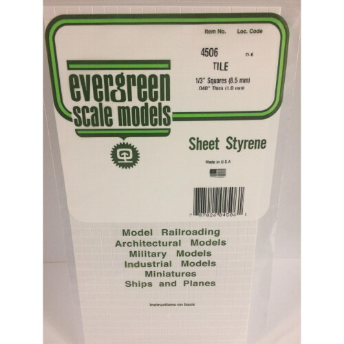 Evergreen Evergreen 4506 - 1/3" x 1/3" Polystyrene Square Tile Sheet 6" x 12"