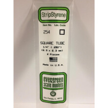 Evergreen 254 - 0.25"/6.3mm Polystyrene 14"/35cm Square Tubes 2 pcs