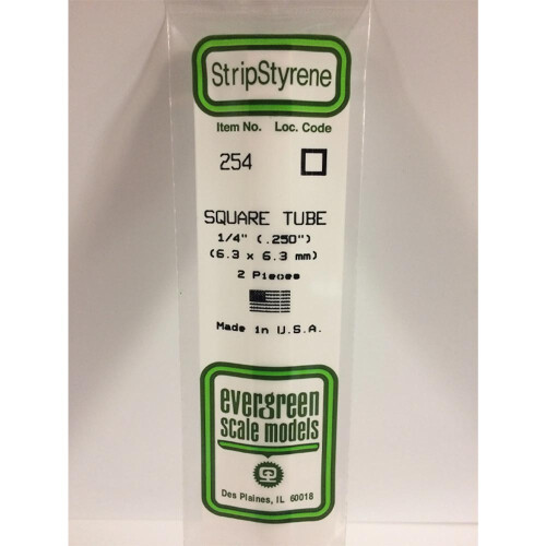 Evergreen Evergreen 254 - 0.25"/6.3mm Polystyrene 14"/35cm Square Tubes 2 pcs