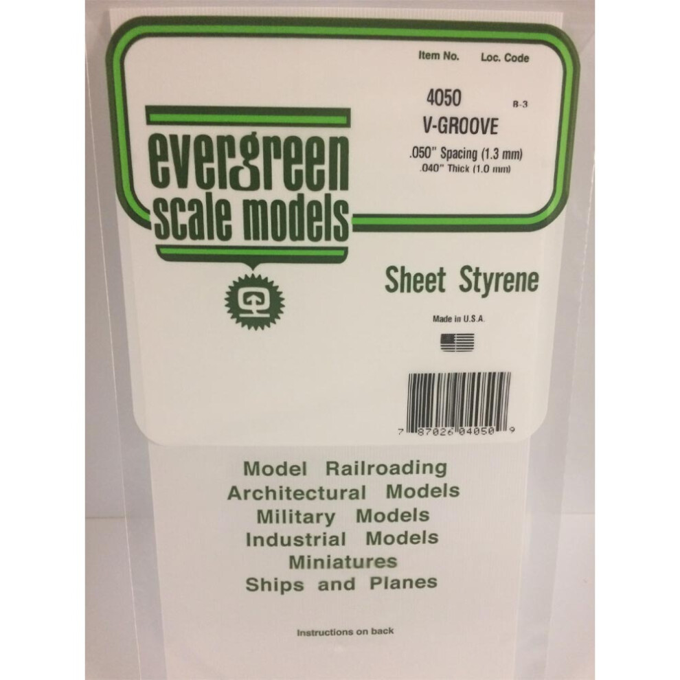 Evergreen 4050 - 0.050" Polystyrene V Groove Siding Sheet 6" X 12"