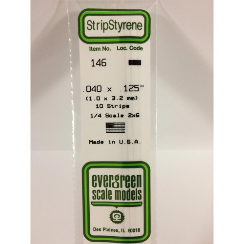 Evergreen Evergreen 146 - 0.04" x 0.125" Polystyrene Strips 14"/35cm 10pcs