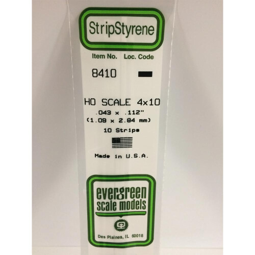 Evergreen Evergreen 8410 - 0.043" x 0.112" Polystyrene HO-Scale Strips 14"/35cm 10pcs