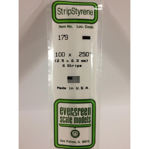 Evergreen Evergreen 179 - 0.1" x 0.25" Polystyrene Strips 14"/35cm 10pcs