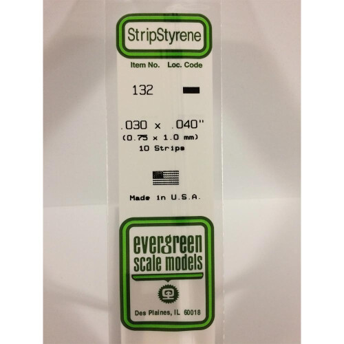 Evergreen Evergreen 132 - 0.03" x 0.04" Polystyrene Strips 14"/35cm 10pcs