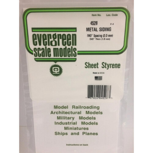 Evergreen Evergreen 4528 - 0.08" Polystyrene Corrugated Siding Sheet 6" x 12"