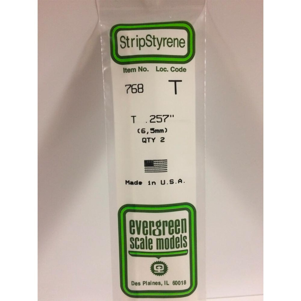 Evergreen 768 - 0.257"/6.5Mm Polystyrene T-Shapes 14"/35Cm 2 Pcs
