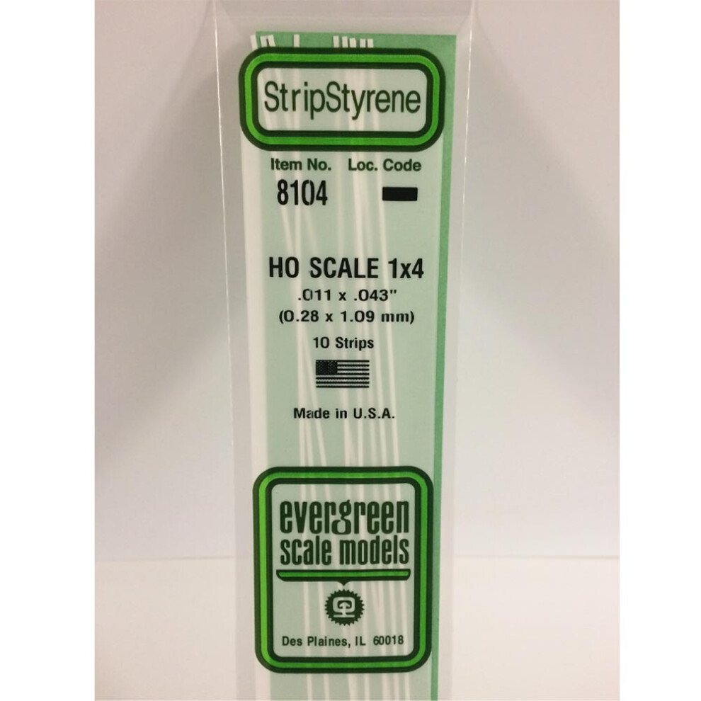 Evergreen 8104 - 0.011" X 0.043" Polystyrene Ho-Scale Strips 14"/35Cm 10Pcs