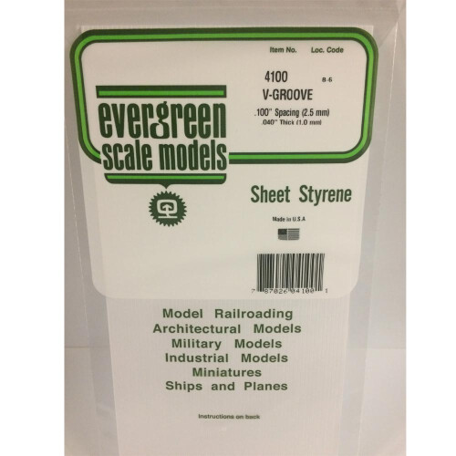 Evergreen Evergreen 4100 - 0.100" Polystyrene V Groove Siding Sheet 6" x 12"
