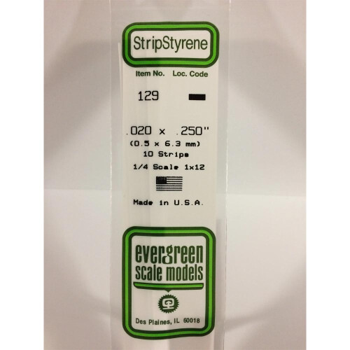 Evergreen Evergreen 129 - 0.02" x 0.25" Polystyrene Strips 14"/35cm 10pcs