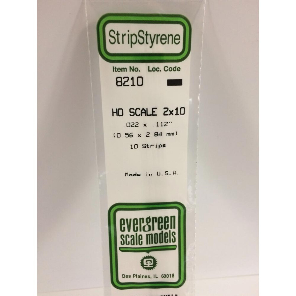 Evergreen 8210 - 0.022" X 0.112" Polystyrene Ho-Scale Strips 14"/35Cm 10Pcs