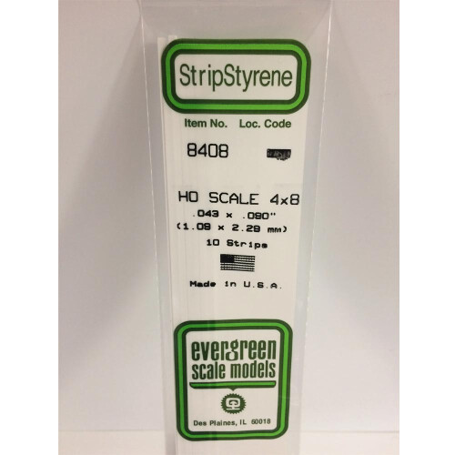 Evergreen Evergreen 8408 - 0.043" x 0.090" Polystyrene HO-Scale Strips 14"/35cm 10pcs
