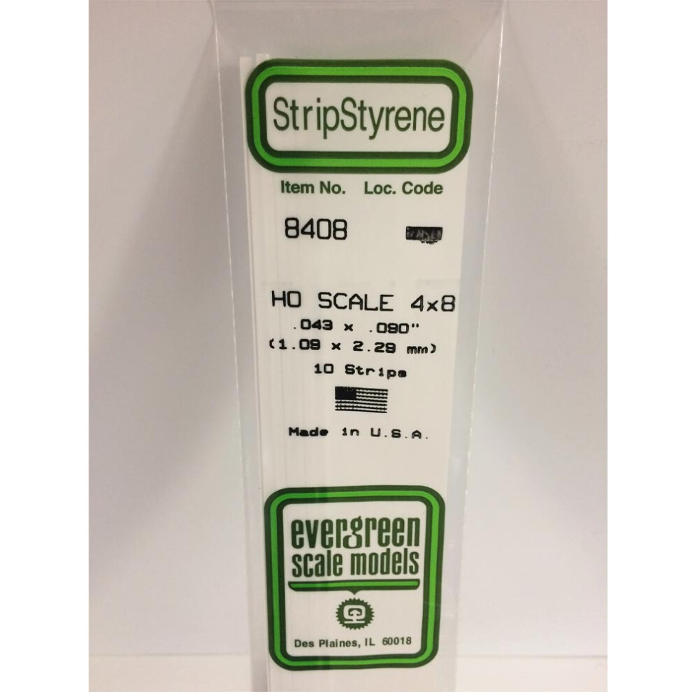 Evergreen 8408 - 0.043" X 0.090" Polystyrene Ho-Scale Strips 14"/35Cm 10Pcs