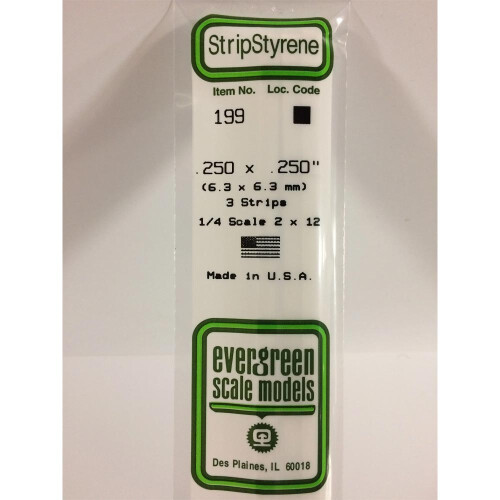 Evergreen Evergreen 199 - 0.25" x 0.25" Polystyrene Strips 14"/35cm 10pcs