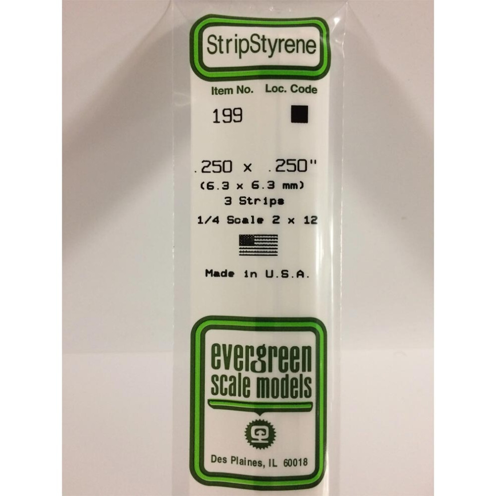 Evergreen 199 - 0.25" X 0.25" Polystyrene Strips 14"/35Cm 10Pcs