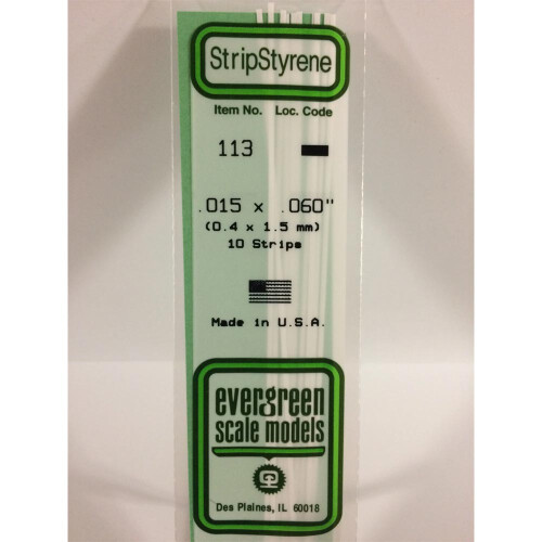 Evergreen Evergreen 113 - 0.015" x 0.06" Polystyrene Strips 14"/35cm 10pcs