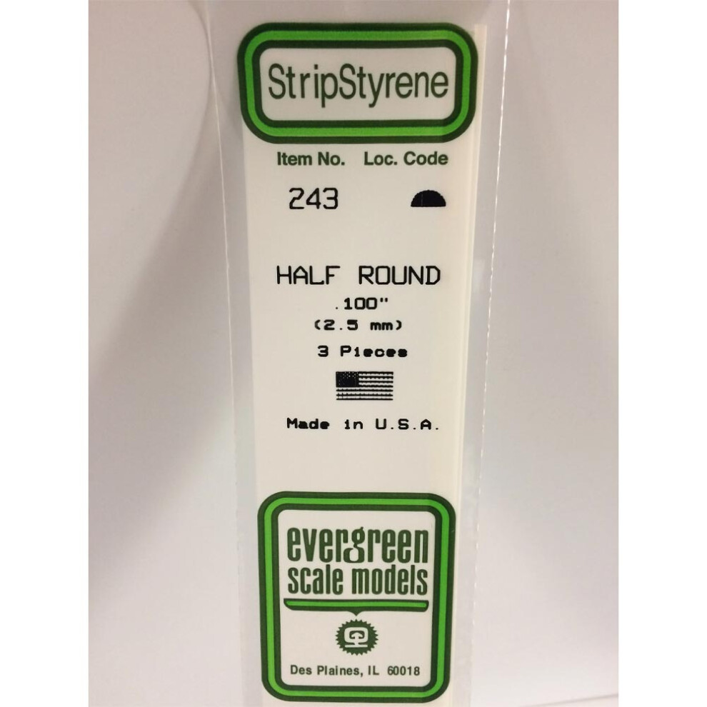 Evergreen 243 - 0.1"/2.5Mm Polystyrene Half Round 14"/35Cm Lengths 3 Pcs