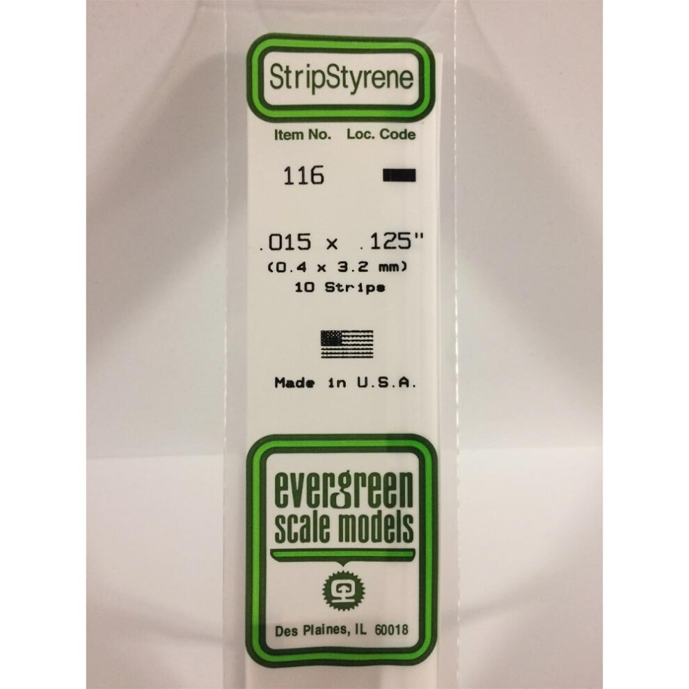 Evergreen 116 - 0.015" X 0.125" Polystyrene Strips 14"/35Cm 10Pcs