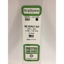 Evergreen 8404 - 0.043" x 0.043" Polystyrene HO-Scale Strips 14"/35cm 10pcs