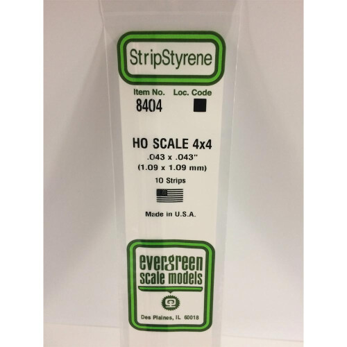 Evergreen Evergreen 8404 - 0.043" x 0.043" Polystyrene HO-Scale Strips 14"/35cm 10pcs