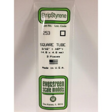 Evergreen 253 - 0.188/4.8mm Polystyrene 14"/35cm Square Tubes 3 pcs