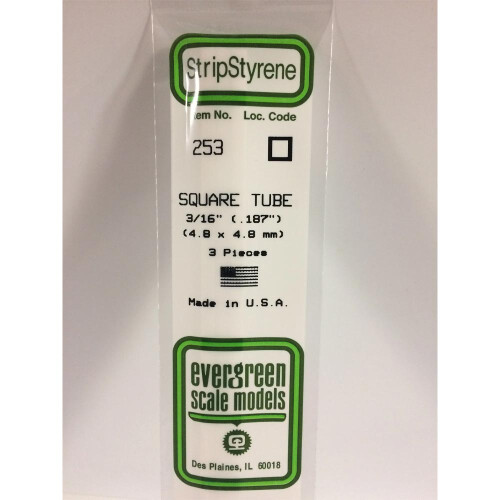 Evergreen Evergreen 253 - 0.188/4.8mm Polystyrene 14"/35cm Square Tubes 3 pcs