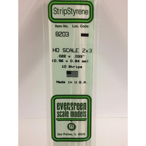 Evergreen Evergreen 8203 - 0.022" x 0.033" Polystyrene HO-Scale Strips 14"/35cm 10pcs