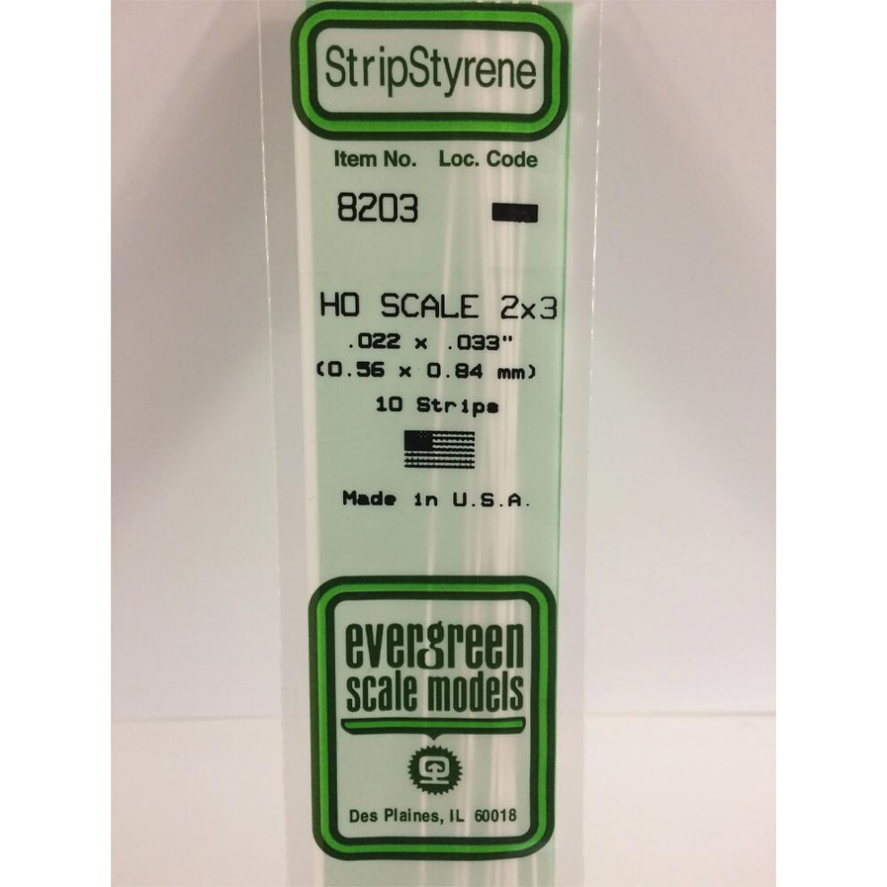 Evergreen 8203 - 0.022" X 0.033" Polystyrene Ho-Scale Strips 14"/35Cm 10Pcs