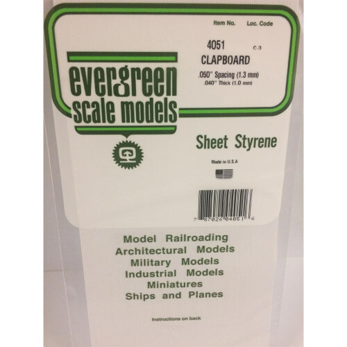 Evergreen Evergreen 4051 - 0.050" Polystyrene Clapboard Siding Sheet 6" x 12"