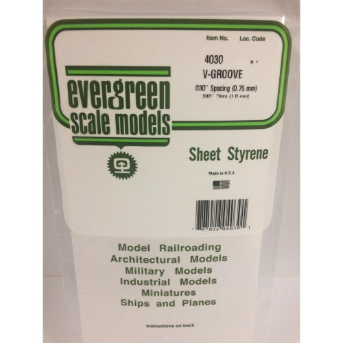 Evergreen Evergreen 4030 - 0.030" Polystyrene V Groove Siding Sheet 6" x 12"