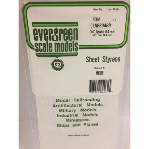Evergreen Evergreen 4061 - 0.060" Polystyrene Clapboard Siding Sheet 6" x 12"