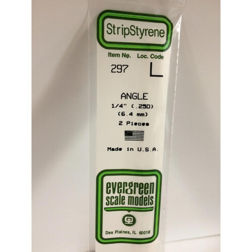 Evergreen Evergreen 297 - 0.25"/6.3mm Polystyrene Angles 14"/35cm 2 pcs