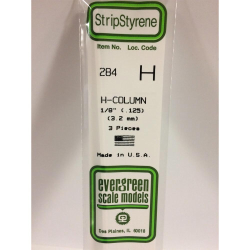 Evergreen Evergreen 284 - 0.125"/3.2mm Polystyrene H-Columns 14"/35cm 3 pcs