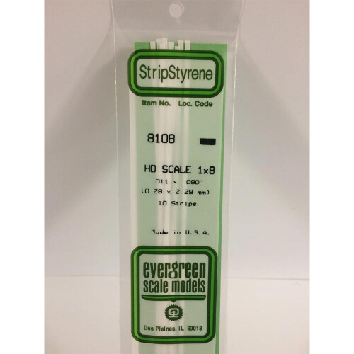 Evergreen Evergreen 8108 - 0.011" x 0.09" Polystyrene HO-Scale Strips 14"/35cm 10pcs