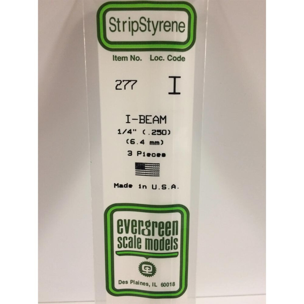 Evergreen 277 - 0.25"/6.3Mm Polystyrene I-Beams 14"/35Cm 3 Pcs