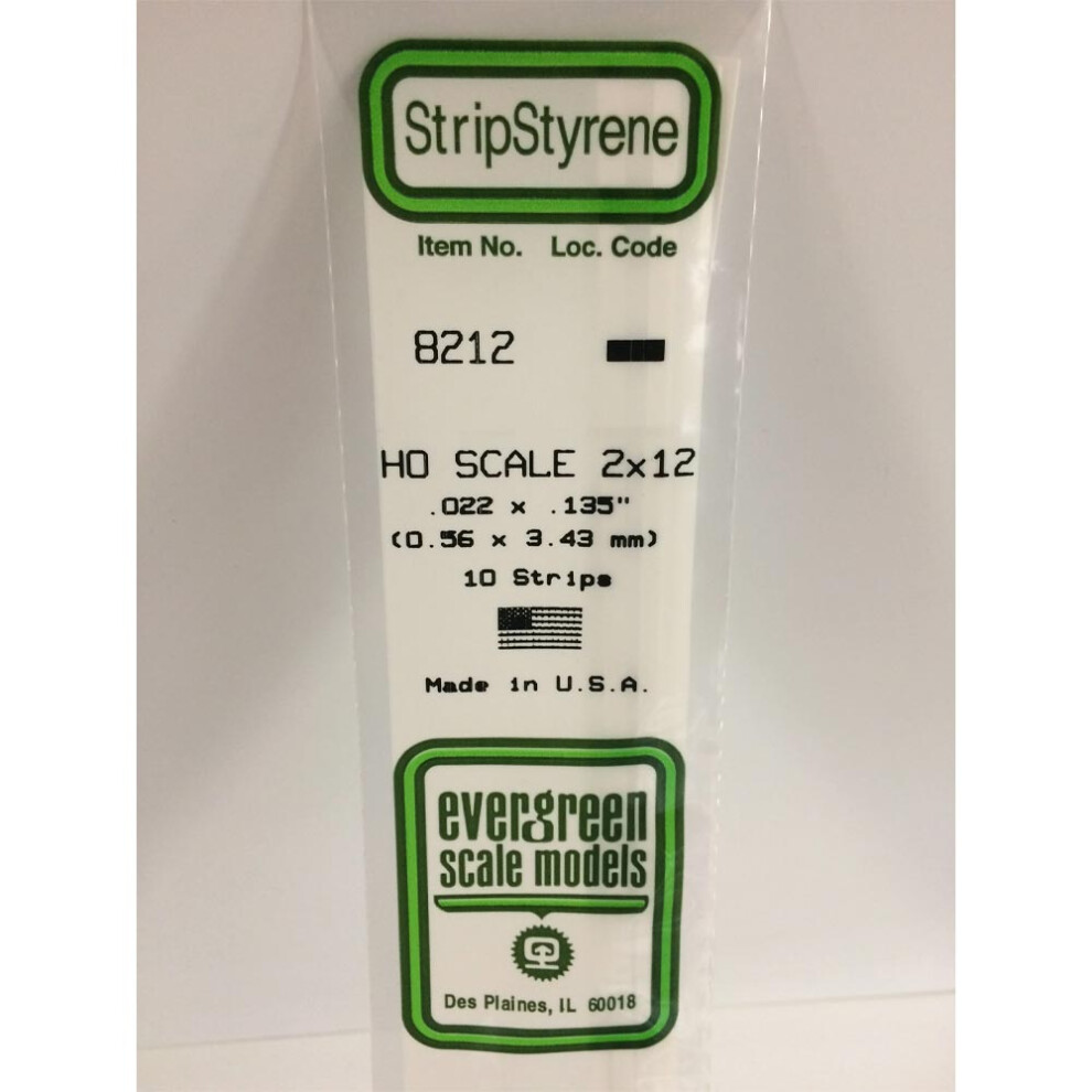 Evergreen 8212 - 0.022" X 0.135" Polystyrene Ho-Scale Strips 14"/35Cm 10Pcs