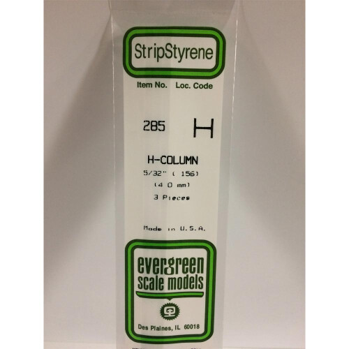 Evergreen Evergreen 285 - 0.156"/4.0mm Polystyrene H-Columns 14"/35cm 3 pcs