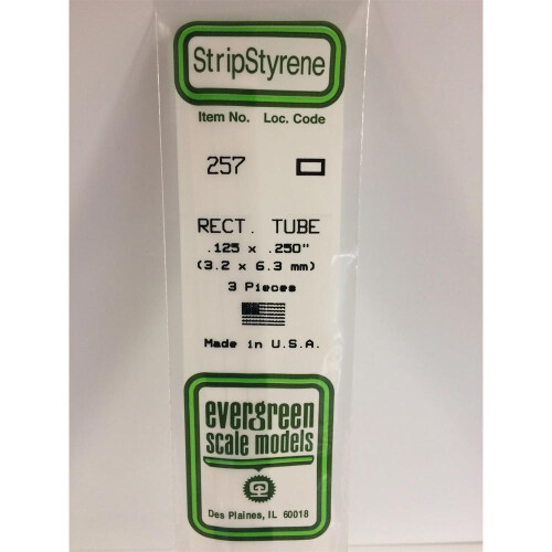 Evergreen Evergreen 257 - 0.125" x 0.25" Polystyrene 14"/35cm Rectangular Tubes 3 pcs