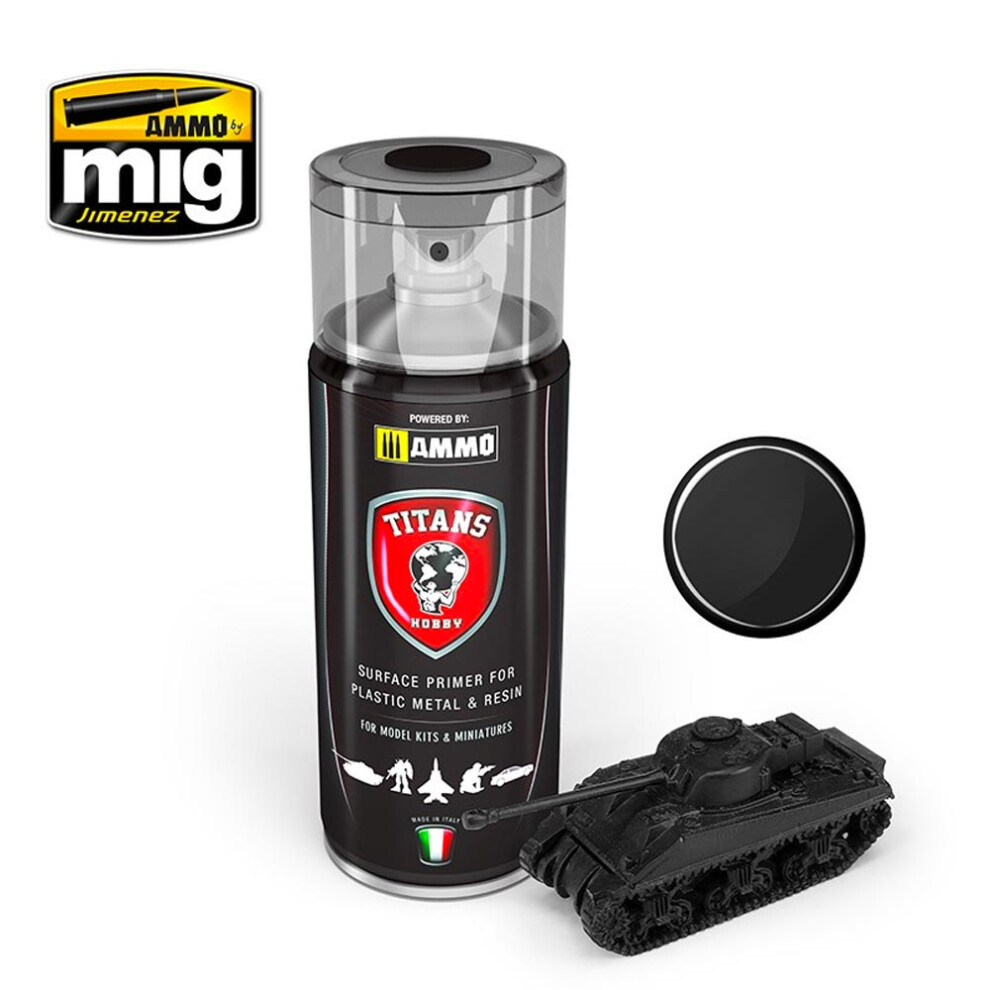 Ammo By Mig Titans Hobby 100 Black Matt Primer 400Ml Model Spray Paint Can 7426842918847