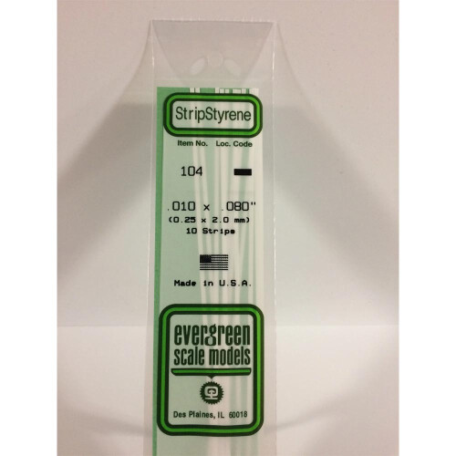 Evergreen Evergreen 104 - 0.01" x 0.08" Polystyrene Strips 14"/35cm 10pcs
