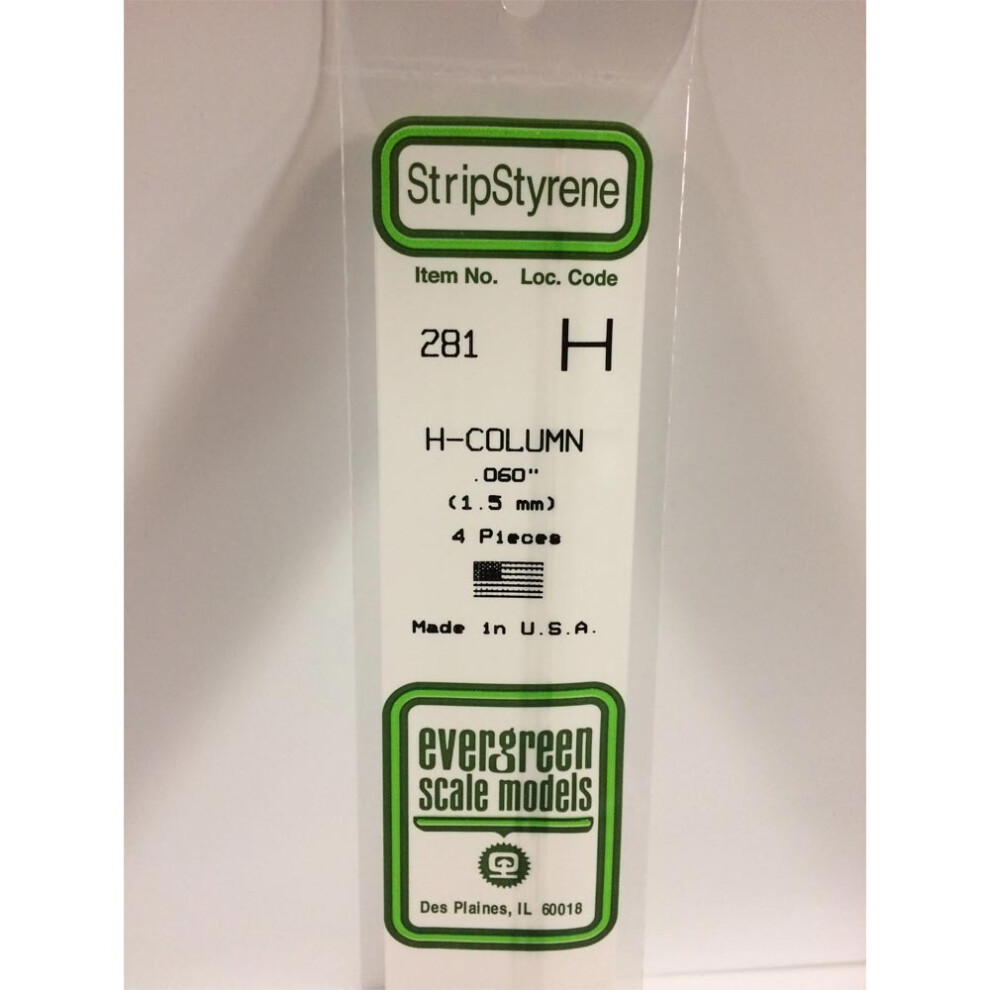 Evergreen 281 - 0.06"/1.5Mm Polystyrene H-Columns 14"/35Cm 4 Pcs