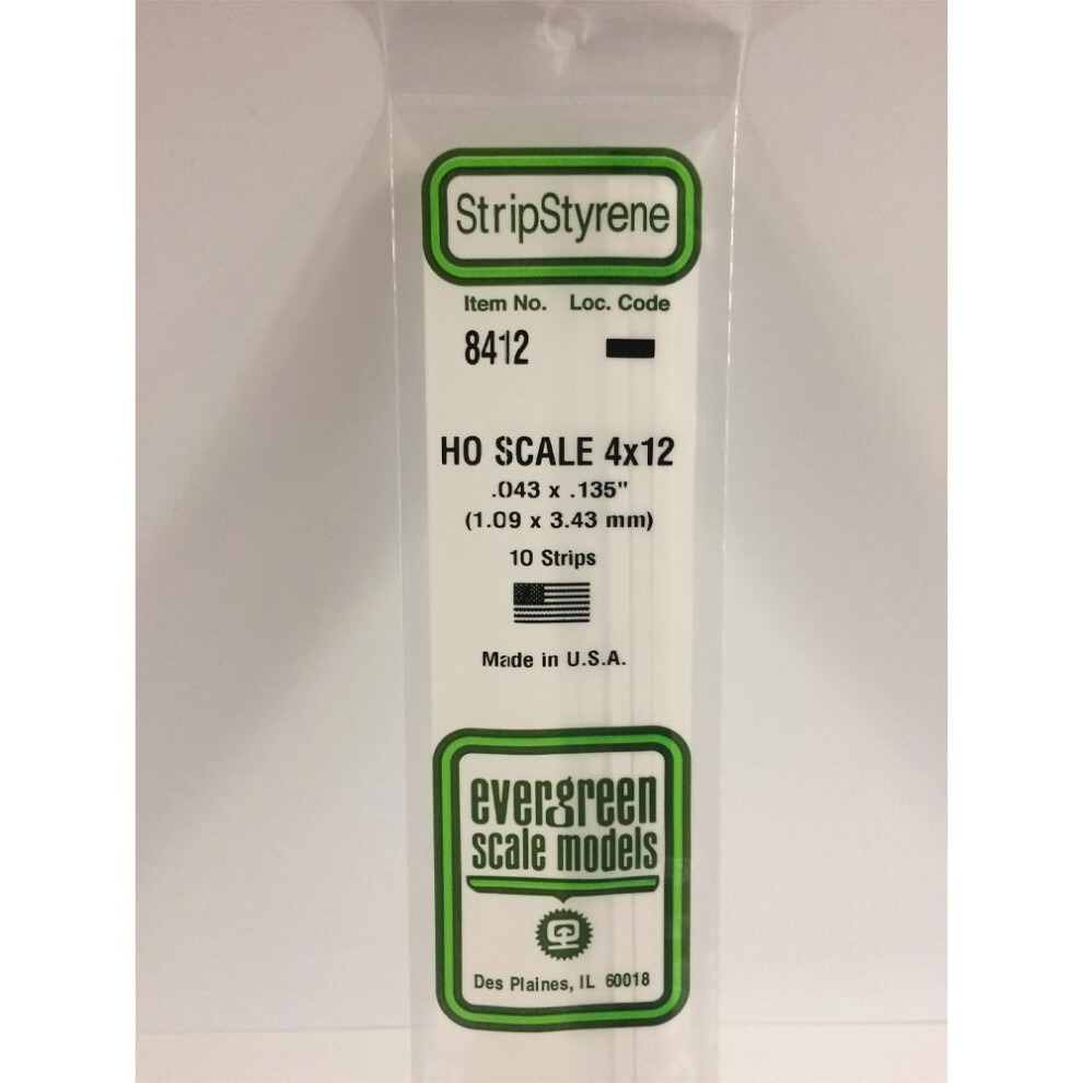 Evergreen 8412 - 0.043" X 0.135" Polystyrene Ho-Scale Strips 14"/35Cm 10Pcs
