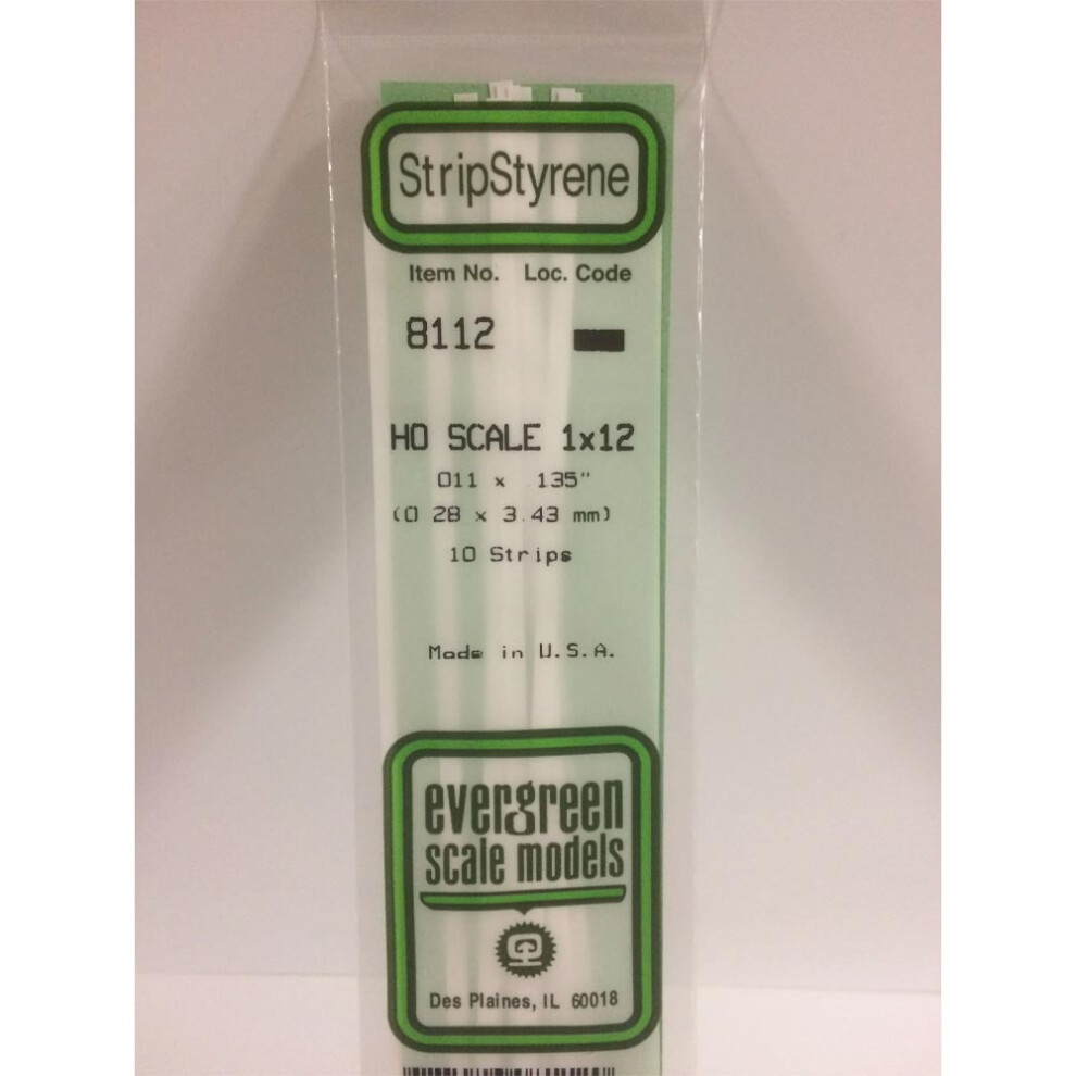 Evergreen 8112 - 0.011" X 0.135" Polystyrene Ho-Scale Strips 14"/35Cm 10Pcs