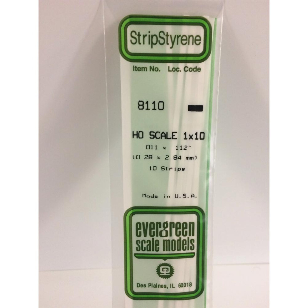Evergreen 8110 - 0.011" X 0.112" Polystyrene Ho-Scale Strips 14"/35Cm 10Pcs