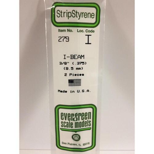 Evergreen Evergreen 279 - 0.375"/9.5mm Polystyrene I-Beams 14"/35cm 2 pcs
