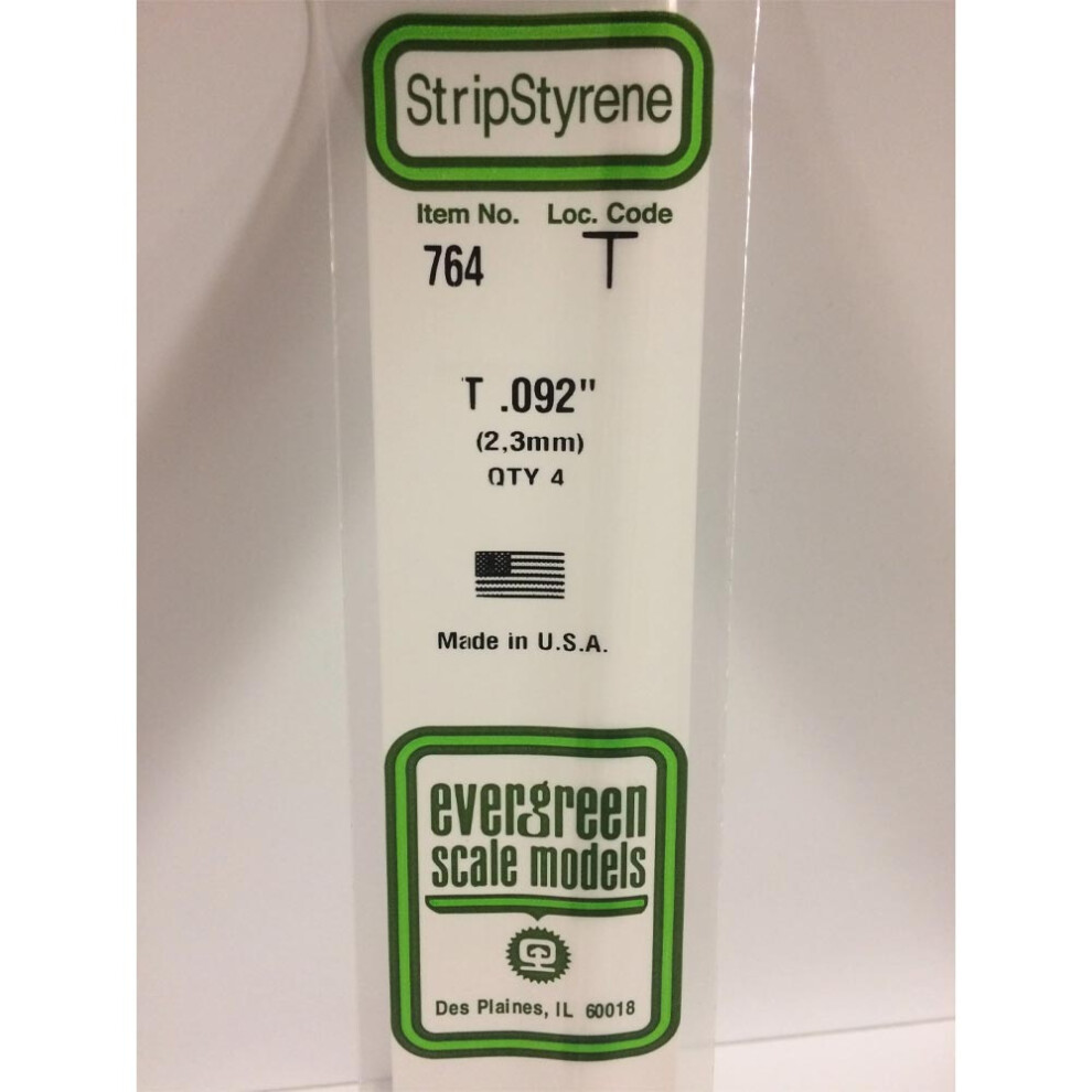 Evergreen 764 - 0.092"/2.3Mm Polystyrene T-Shapes 14"/35Cm 4 Pcs