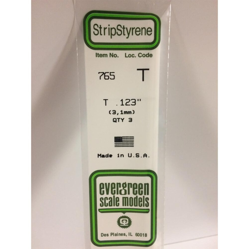 Evergreen 765 - 0.123"/3.1Mm Polystyrene T-Shapes 14"/35Cm 3 Pcs