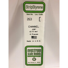 Evergreen 263 - 0.1"/2.5mm Polystyrene Channels 14"/35cm 4 pcs